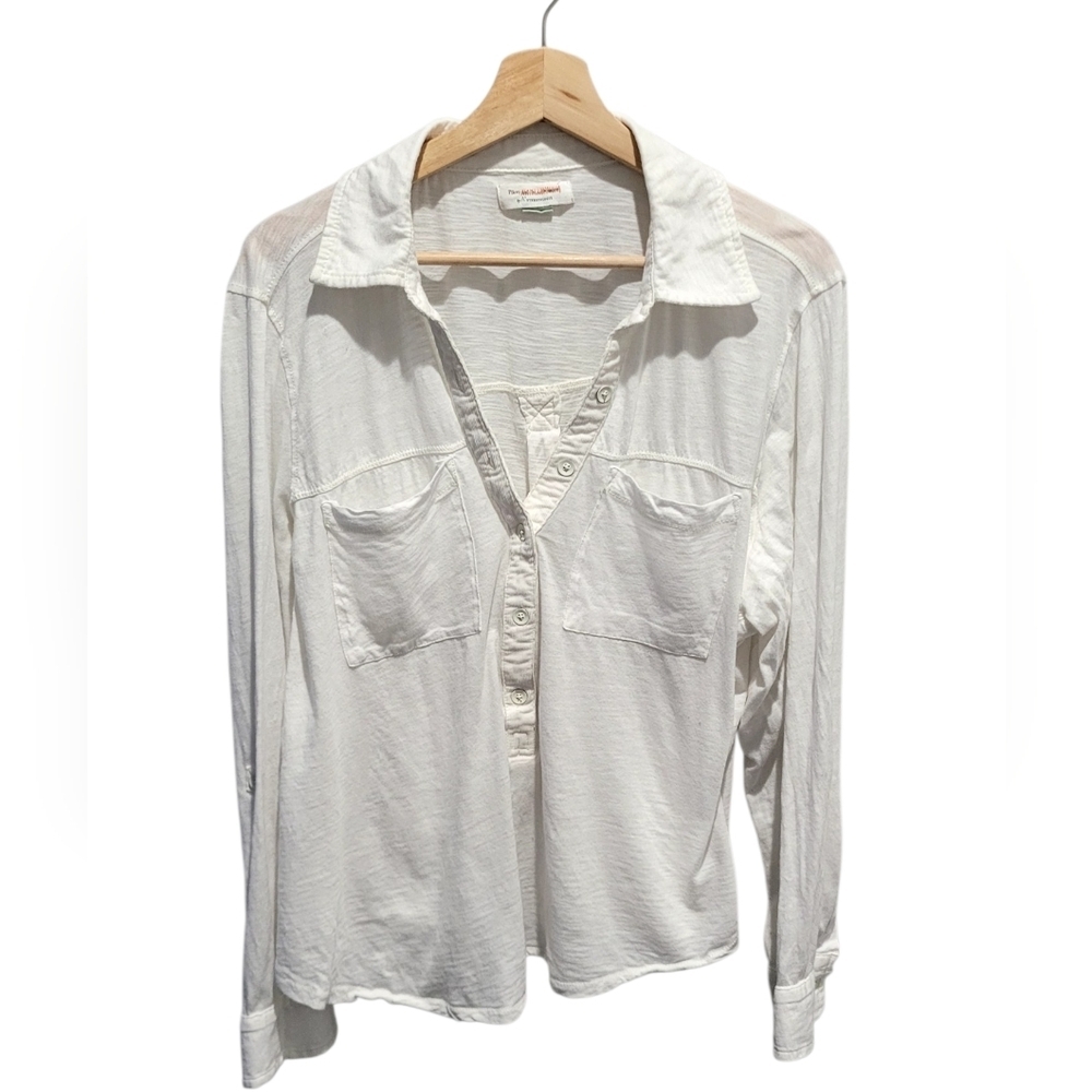 Anthropologie Pilcro White Button Up Blouse 1X Cotton Collared Shirt Plus Size